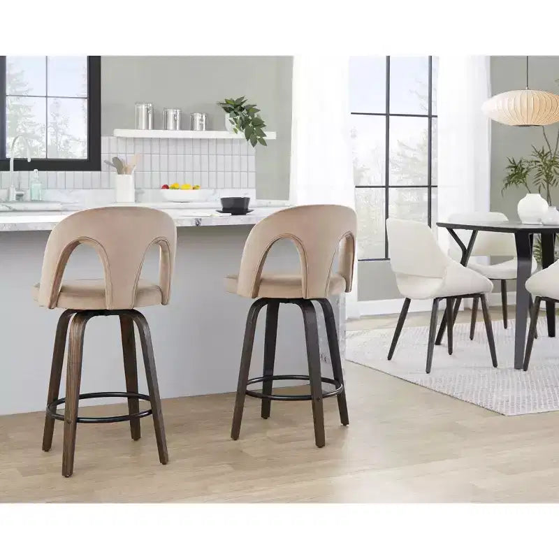 Set di 2 sgabelli da bar altezza bancone in velluto scuro