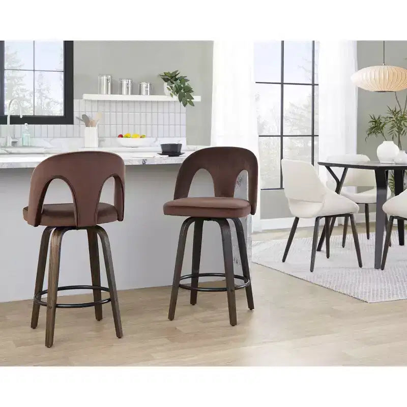 Set di 2 sgabelli da bar altezza bancone in velluto scuro