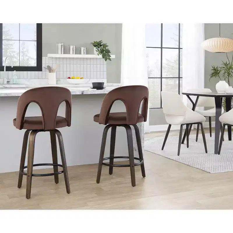 Set di 2 sgabelli da bar altezza bancone in velluto scuro