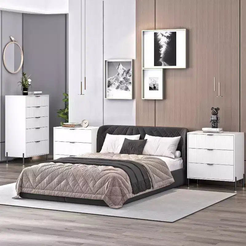 Comodini e Cassettiera Modern Elegance 3 pezzi con 3 cassetti e 5 cassetti