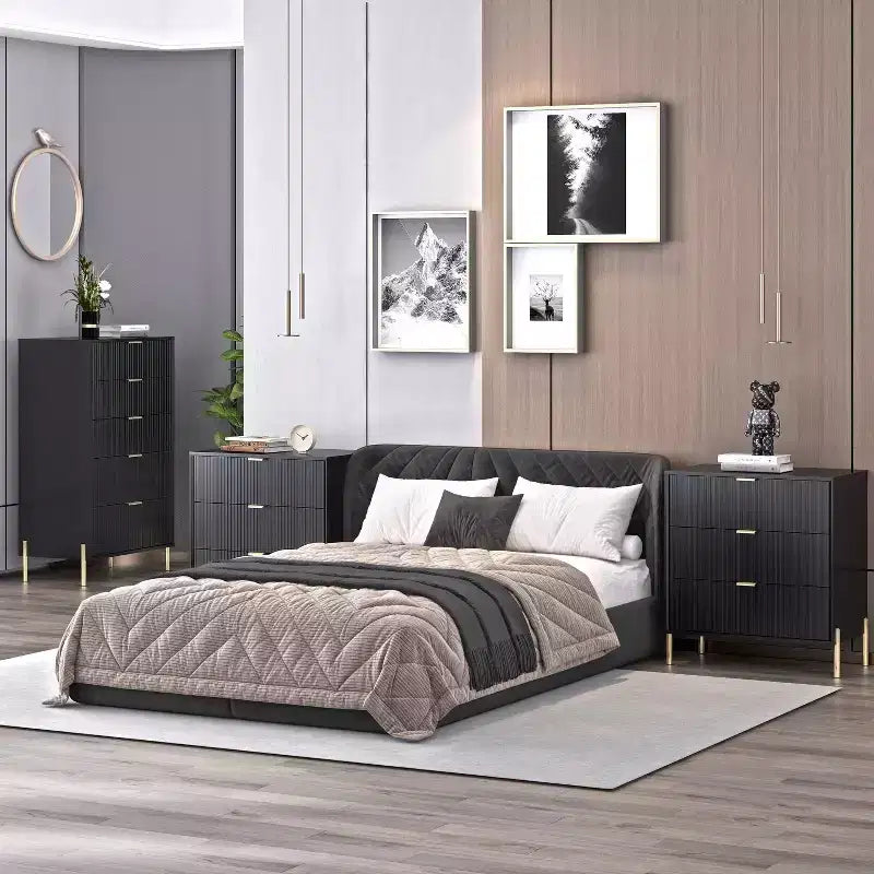 Comodini e Cassettiera Modern Elegance 3 pezzi con 3 cassetti e 5 cassetti