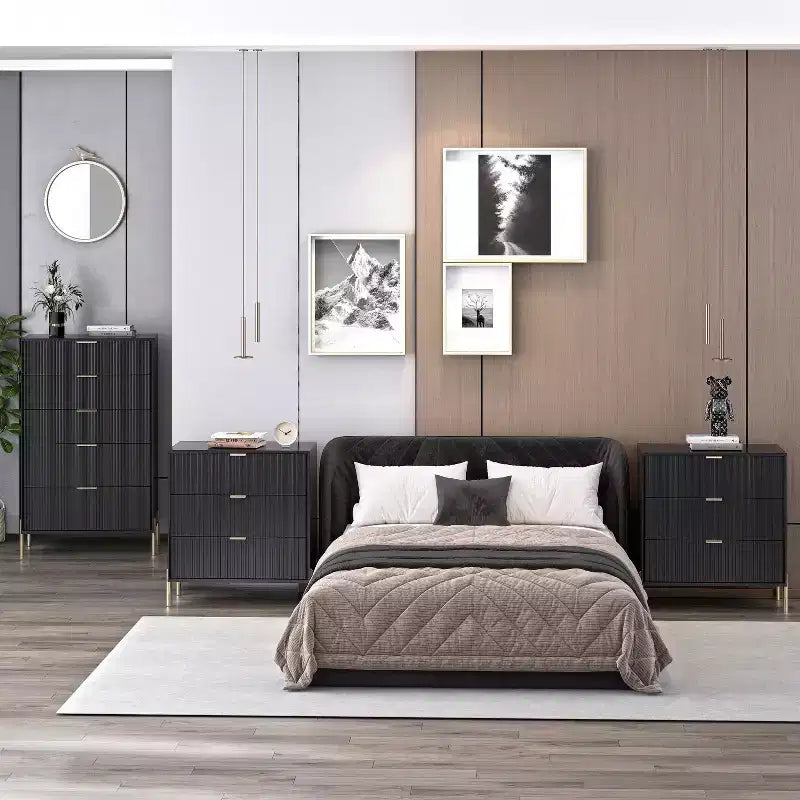 Comodini e Cassettiera Modern Elegance 3 pezzi con 3 cassetti e 5 cassetti