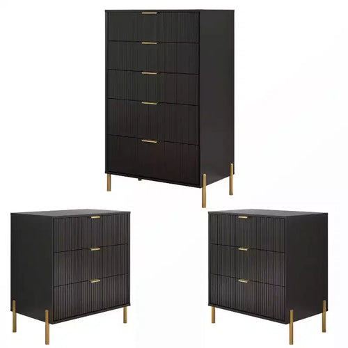 Festivo 3pc Modern Elegance 3 Drawer Nightstands and 5 Drawer Chest Set