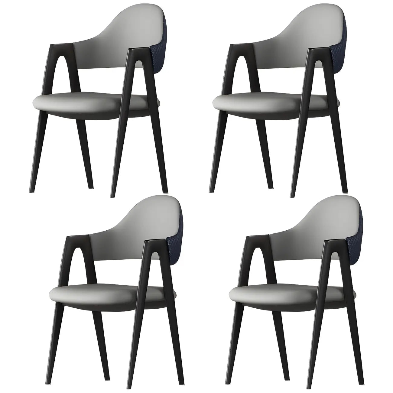 Silla de comedor con reposabrazos de cuero moderna curvada de respaldo abierto