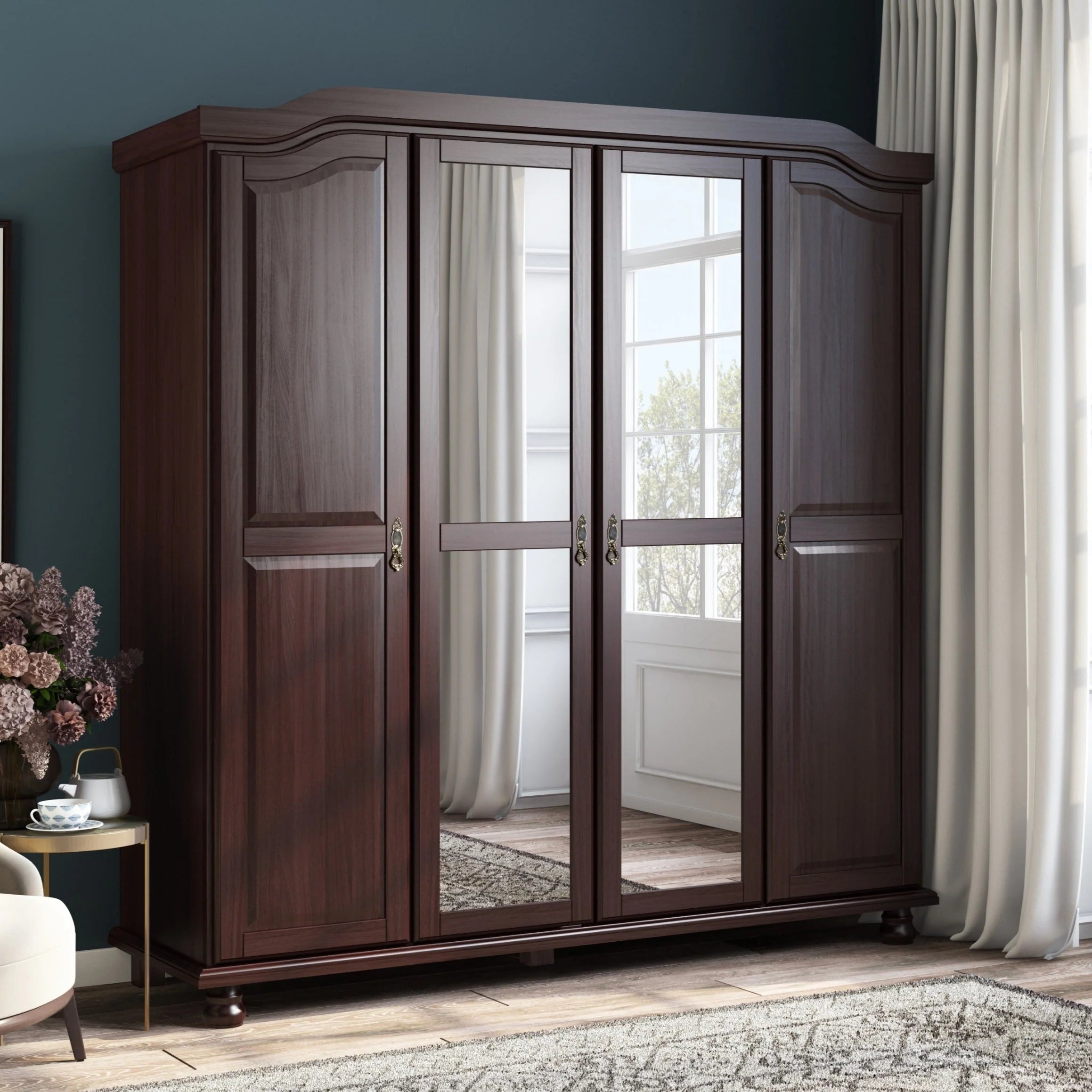 Palace Imports Armario Kyle de 4 puertas 100 % madera maciza con puertas de madera maciza o con espejo