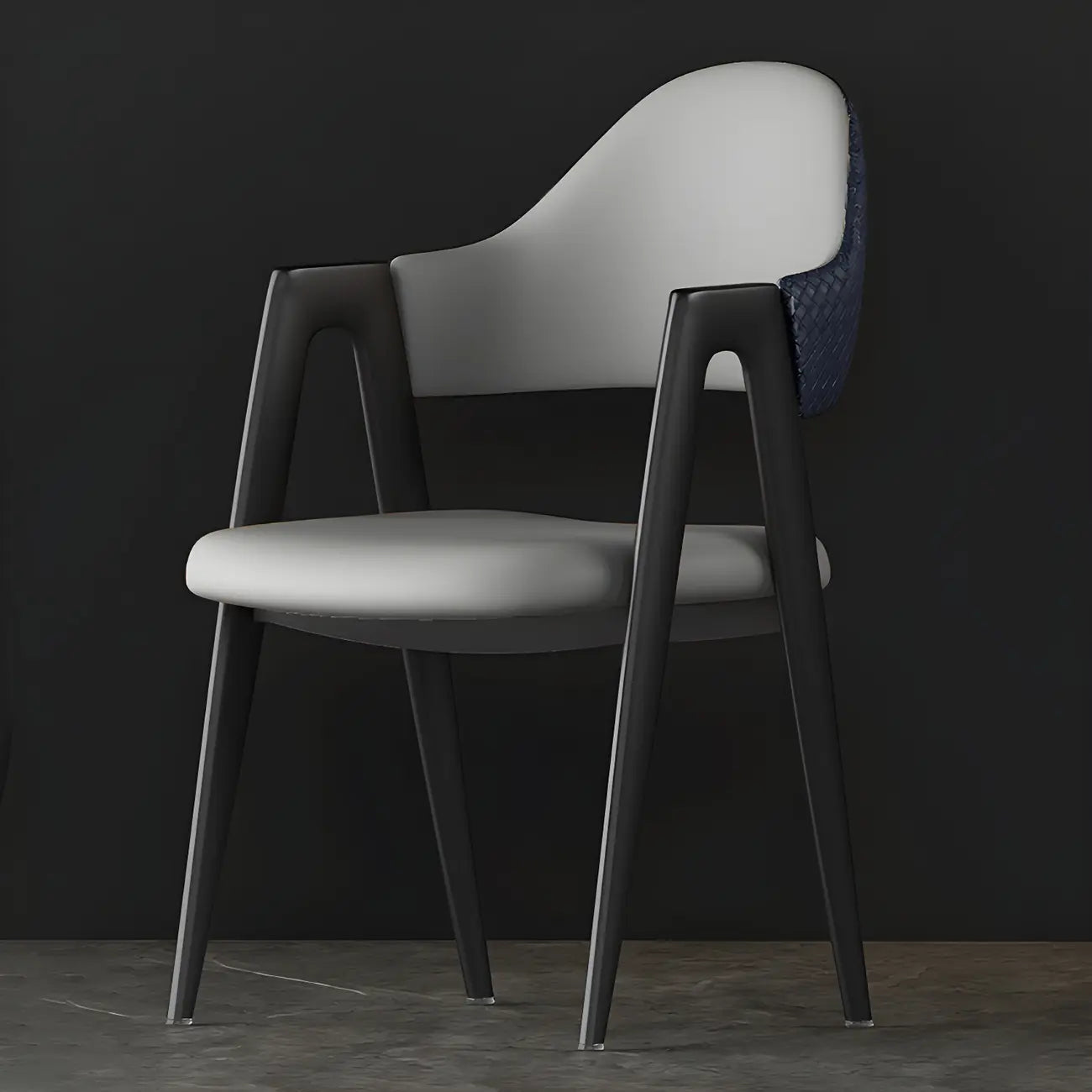 Silla de comedor con reposabrazos de cuero moderna curvada de respaldo abierto