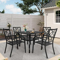 Juegos de comedor de acero de 5/7 piezas para patio exterior SUNCROWN, mesa de metal con listones y sillas apilables con estructura con recubrimiento en polvo