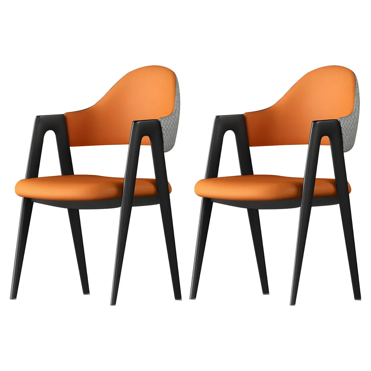 Silla de comedor con reposabrazos de cuero moderna curvada de respaldo abierto