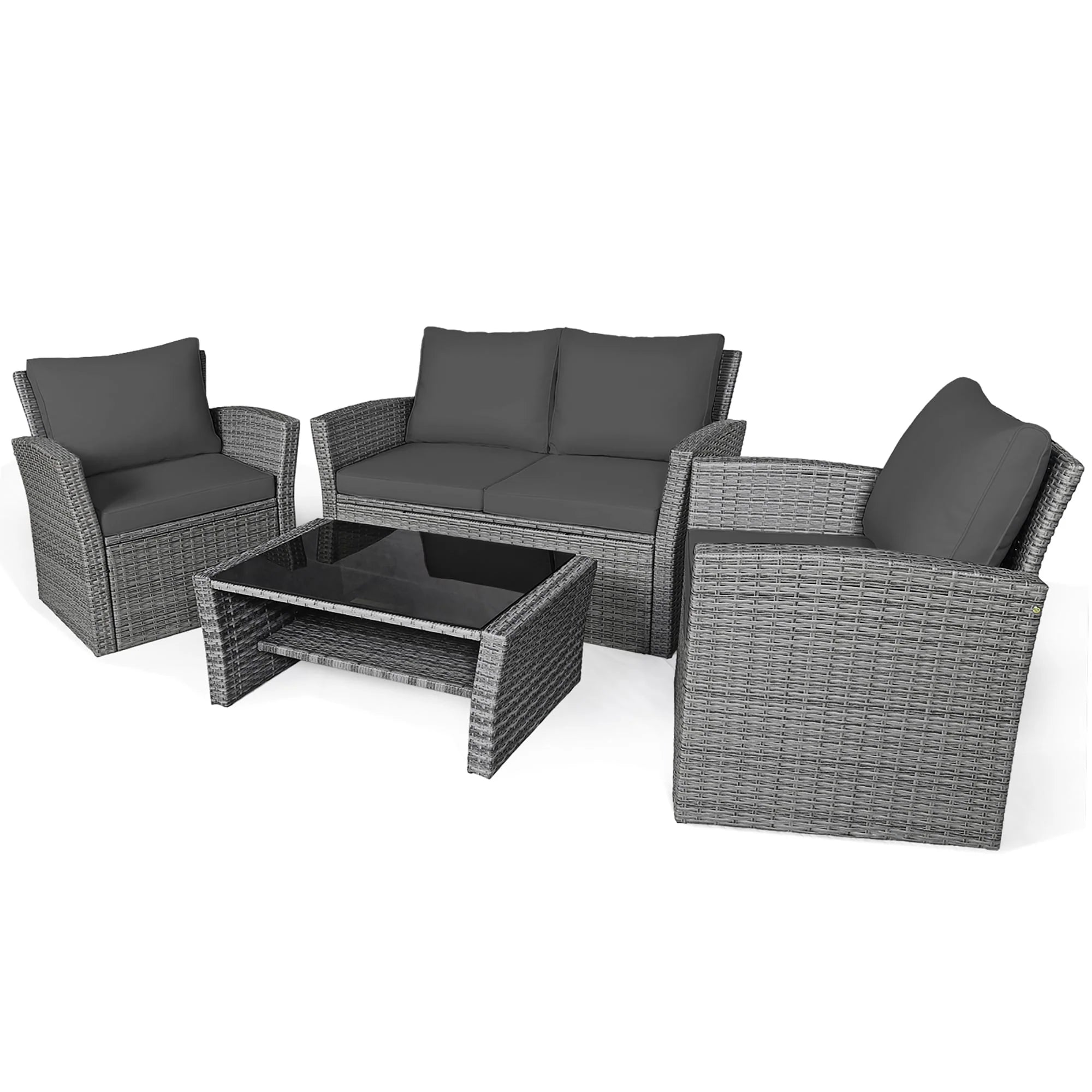 Juego de sofá de patio de 4 piezas con mesa de centro, juego de sofá de conversación para exteriores