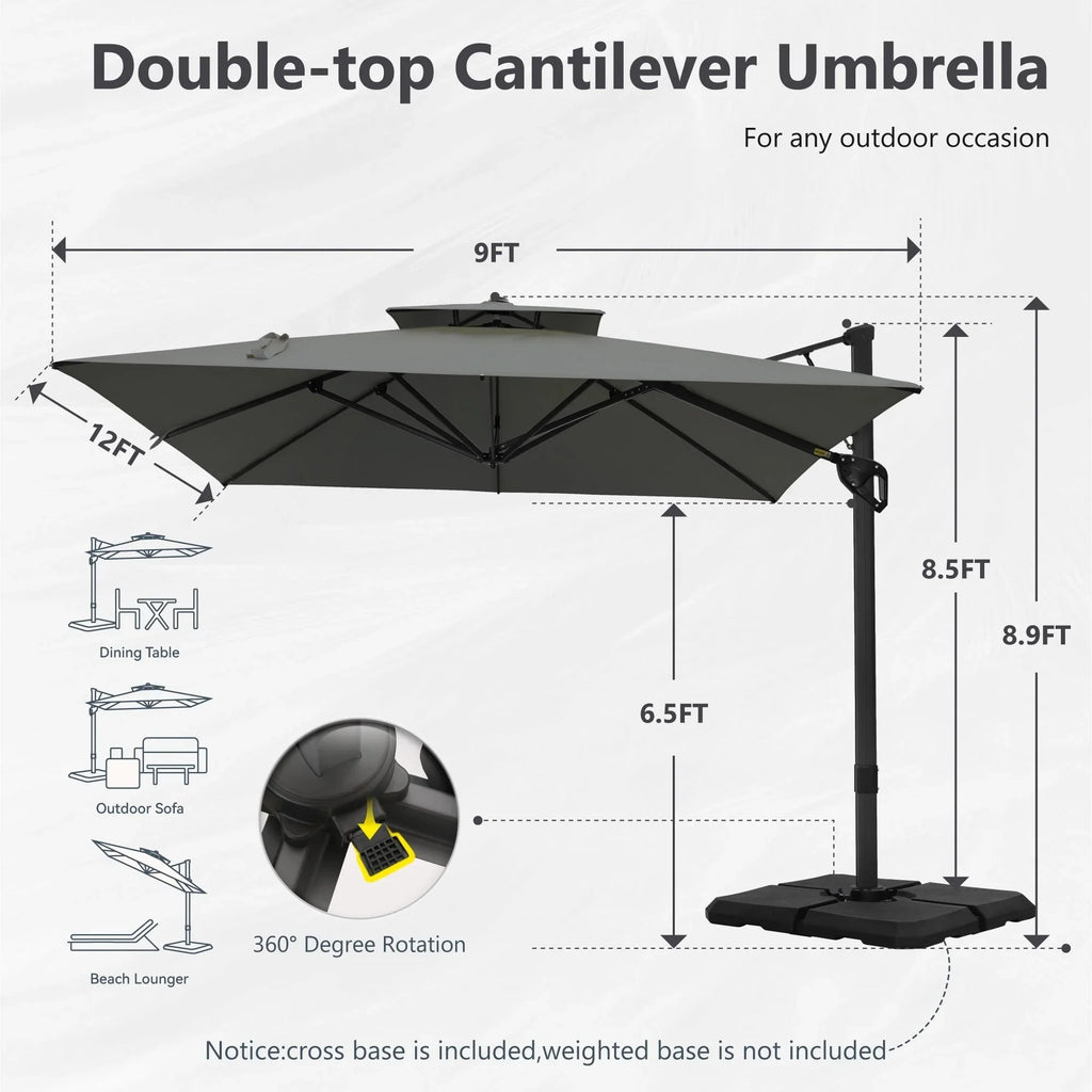 MAISON ARTS Sombrilla Cantilever Hidráulica Automática de 3.65 m, Poste de Aluminio con Rotación de 360 Grados