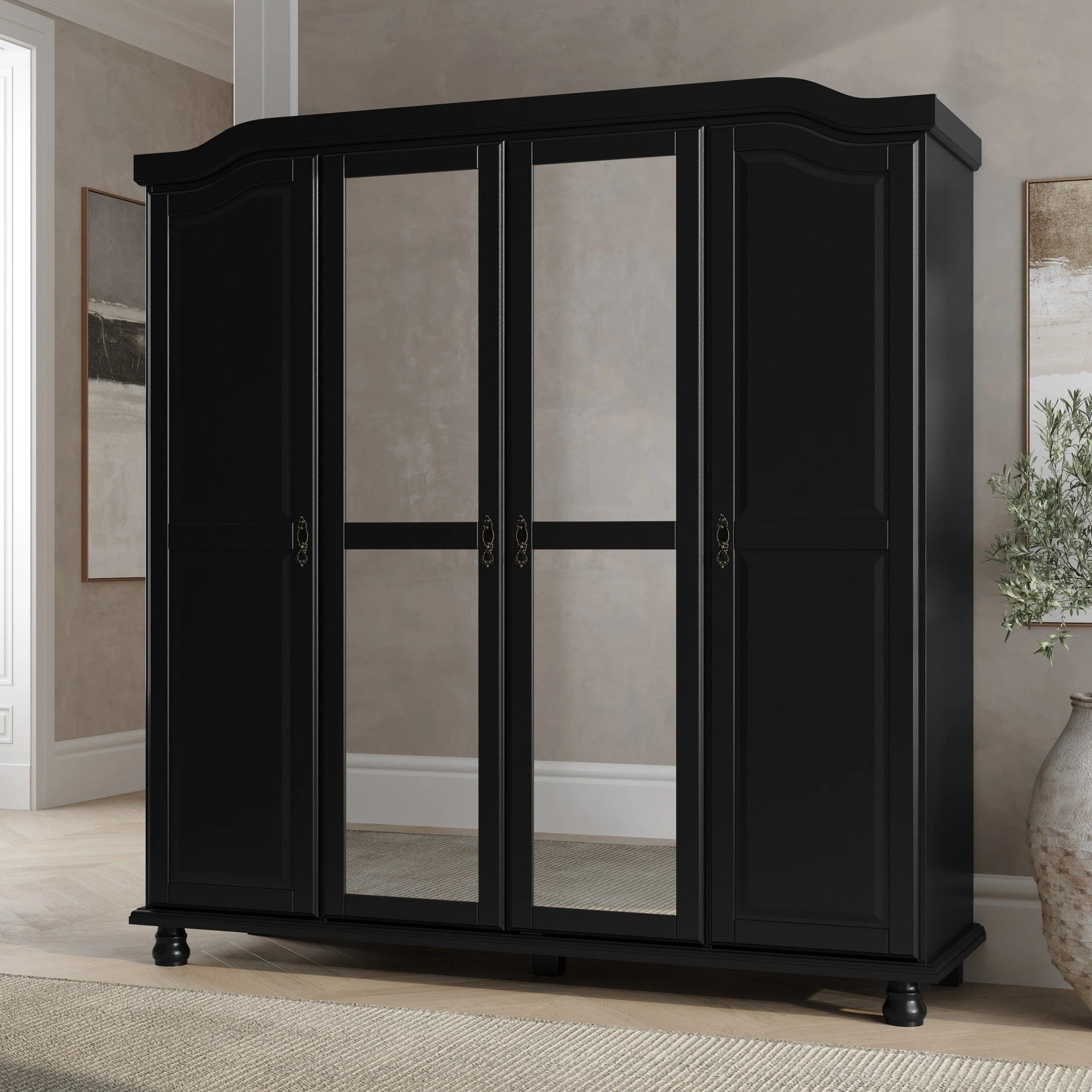 Palace Imports Armario Kyle de 4 puertas 100 % madera maciza con puertas de madera maciza o con espejo