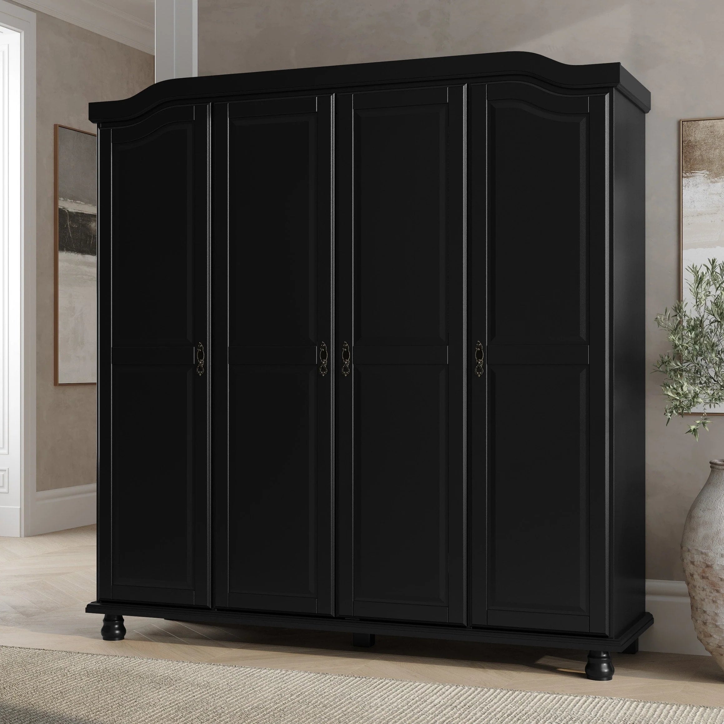 Palace Imports Armario Kyle de 4 puertas 100 % madera maciza con puertas de madera maciza o con espejo
