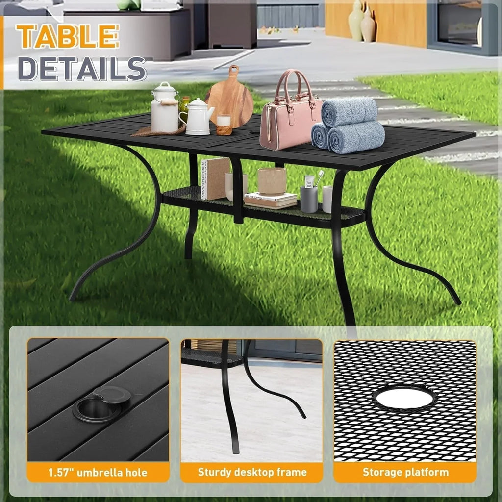 Juegos de comedor de acero de 5/7 piezas para patio exterior SUNCROWN, mesa de metal con listones y sillas apilables con estructura con recubrimiento en polvo