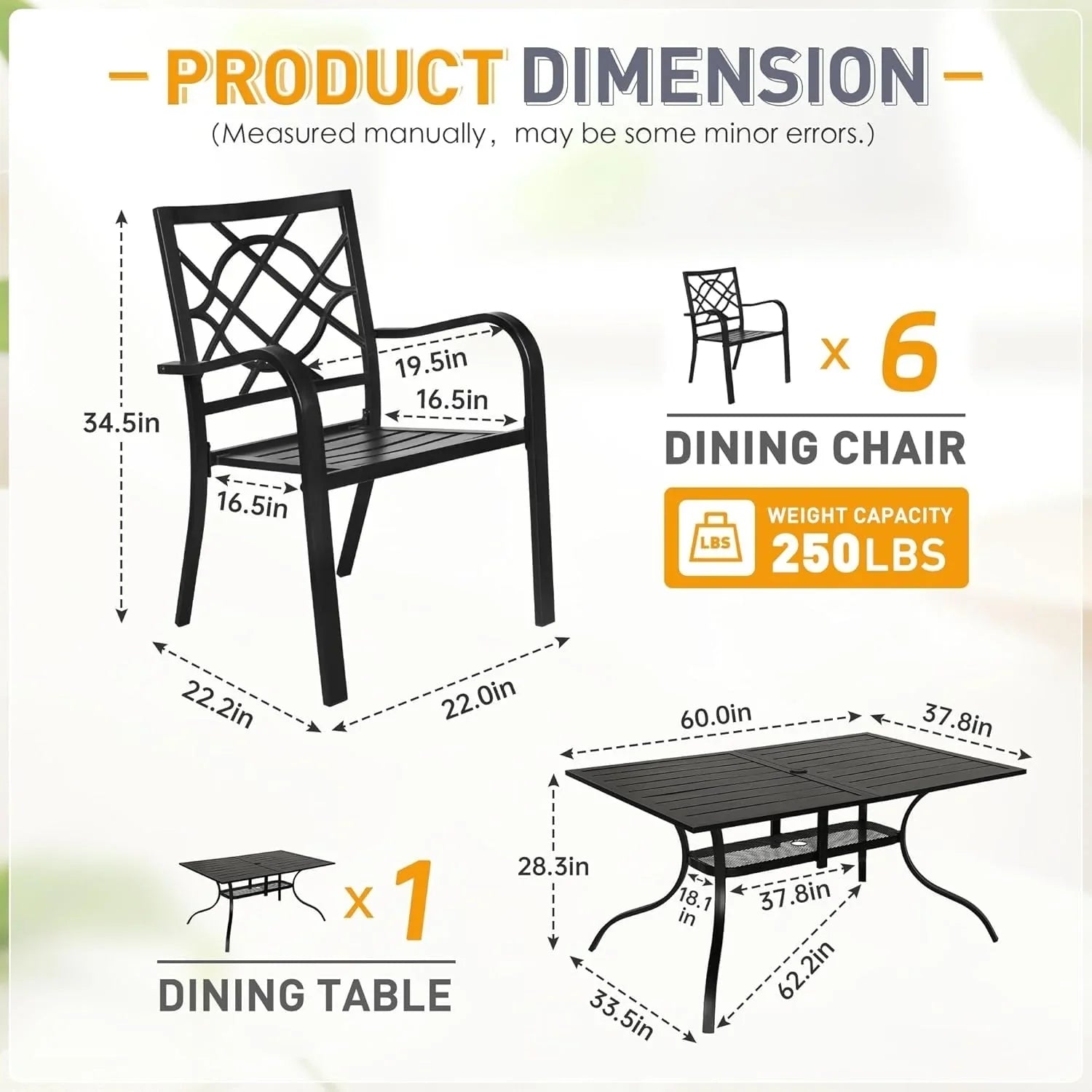 Juegos de comedor de acero de 5/7 piezas para patio exterior SUNCROWN, mesa de metal con listones y sillas apilables con estructura con recubrimiento en polvo