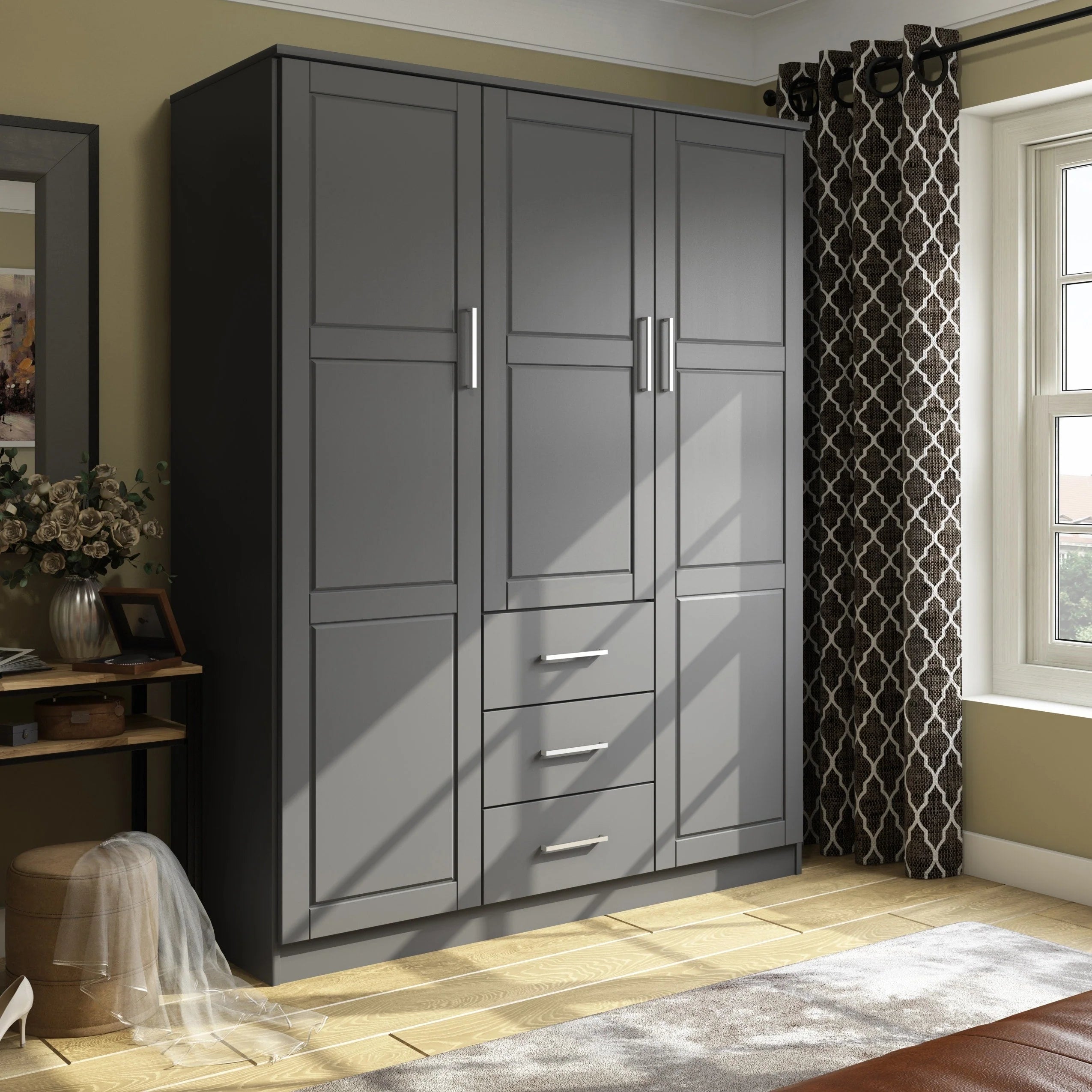 Armario ropero Cosmo de 3 puertas de madera 100% maciza Palace Imports con puertas de madera maciza o con espejo
