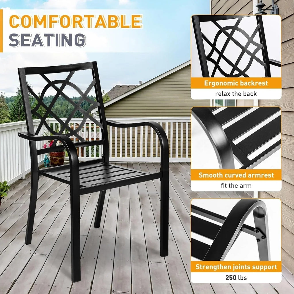 Juegos de comedor de acero de 5/7 piezas para patio exterior SUNCROWN, mesa de metal con listones y sillas apilables con estructura con recubrimiento en polvo