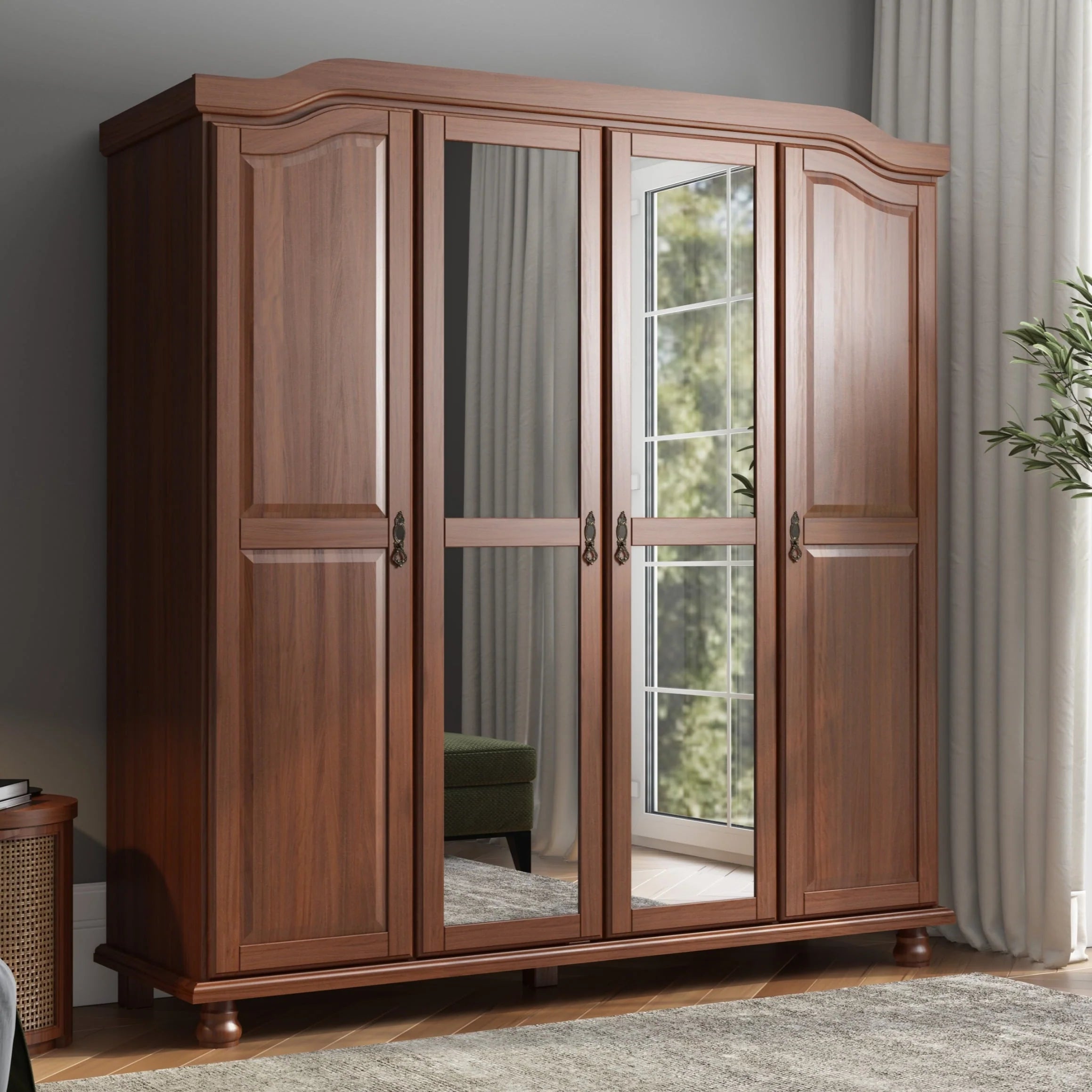 Palace Imports Armario Kyle de 4 puertas 100 % madera maciza con puertas de madera maciza o con espejo