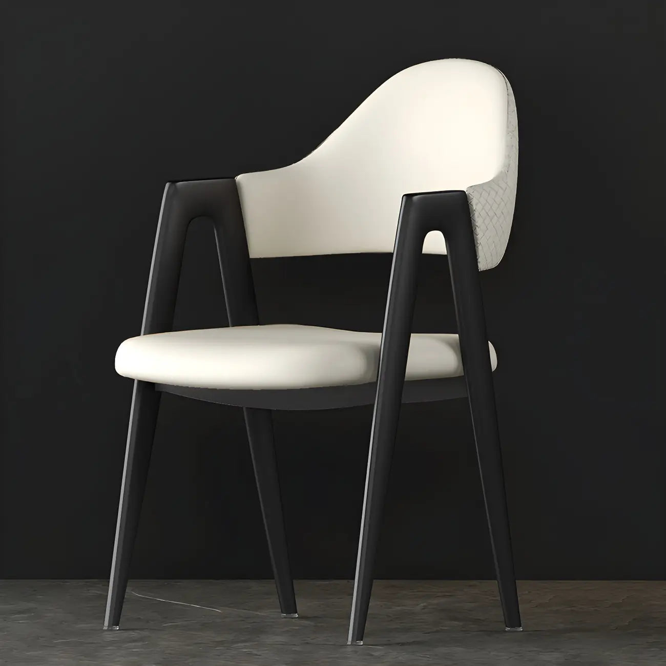 Silla de comedor con reposabrazos de cuero moderna curvada de respaldo abierto