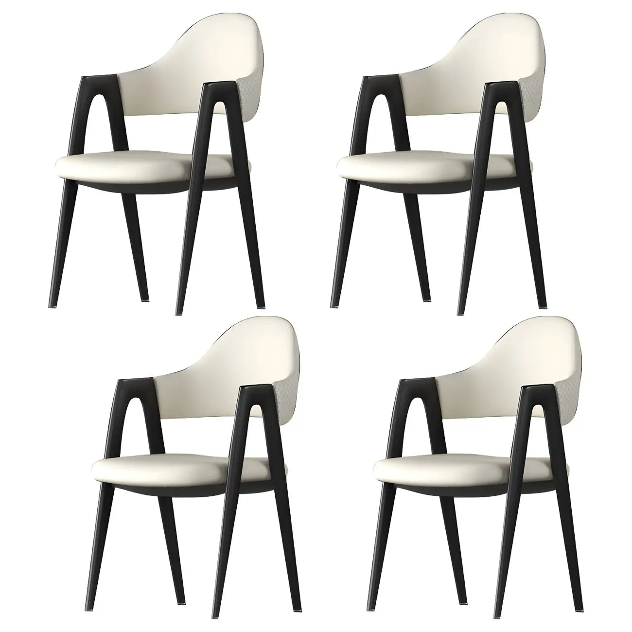 Silla de comedor con reposabrazos de cuero moderna curvada de respaldo abierto