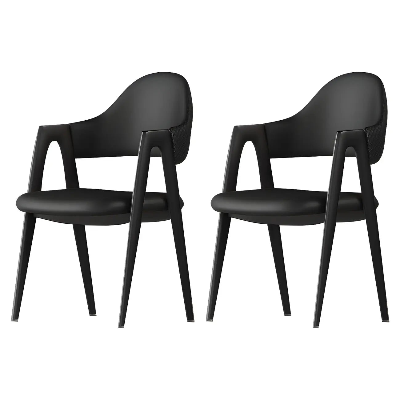 Silla de comedor con reposabrazos de cuero moderna curvada de respaldo abierto