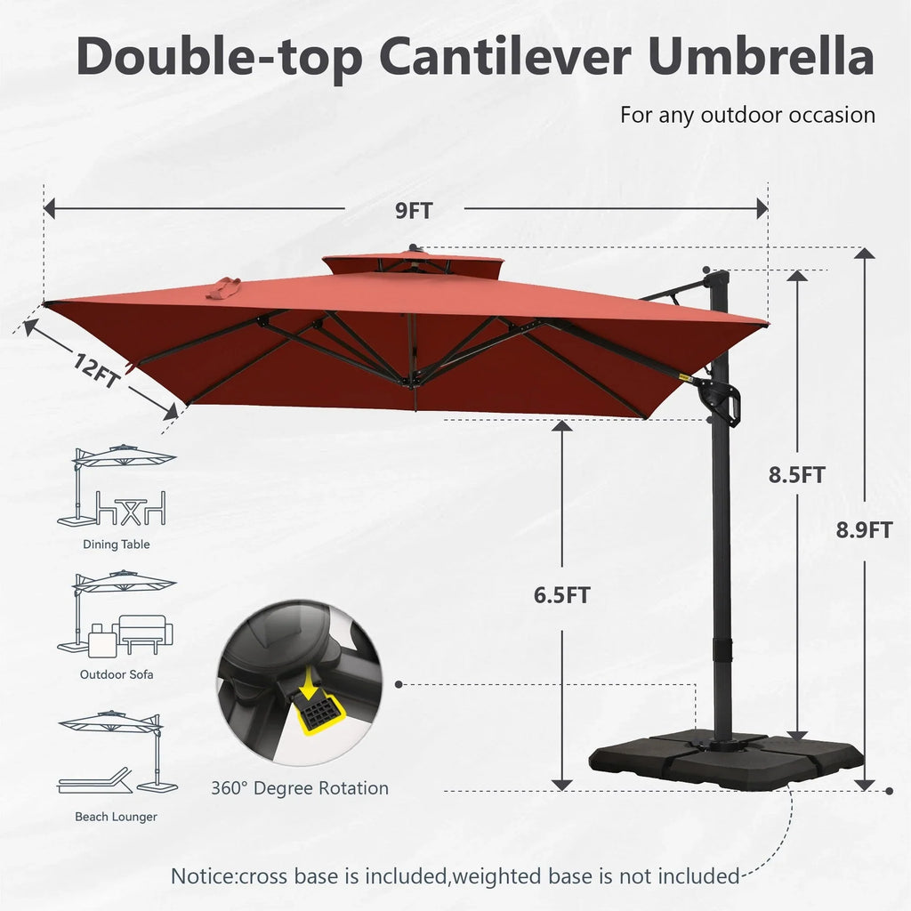 MAISON ARTS Sombrilla Cantilever Hidráulica Automática de 3.65 m, Poste de Aluminio con Rotación de 360 Grados