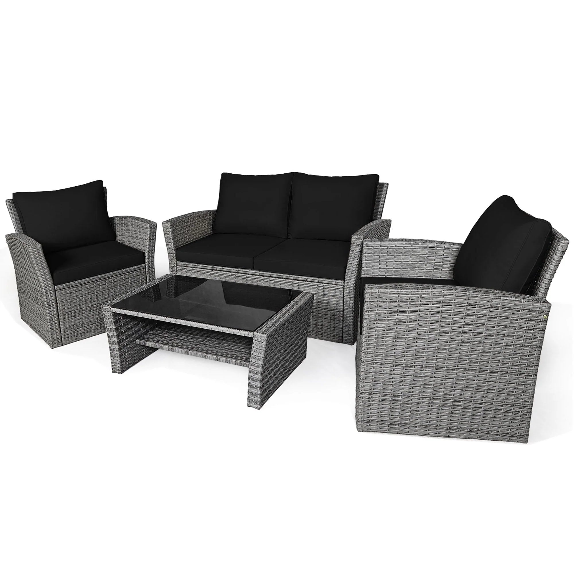 Juego de sofá de patio de 4 piezas con mesa de centro, juego de sofá de conversación para exteriores