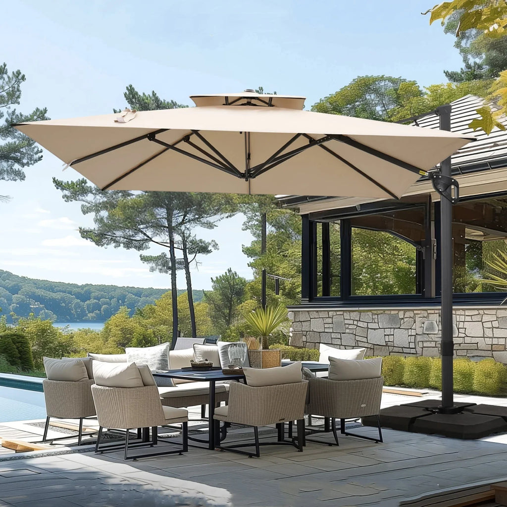 MAISON ARTS Sombrilla Cantilever Hidráulica Automática de 3.65 m, Poste de Aluminio con Rotación de 360 Grados