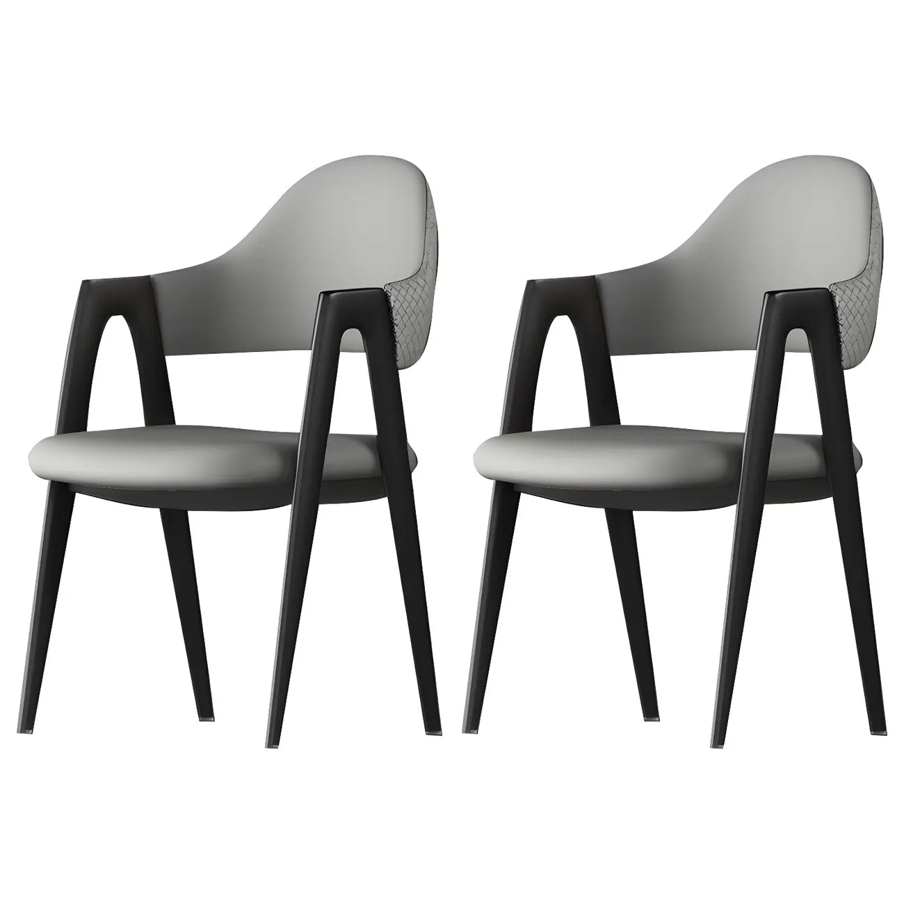 Silla de comedor con reposabrazos de cuero moderna curvada de respaldo abierto