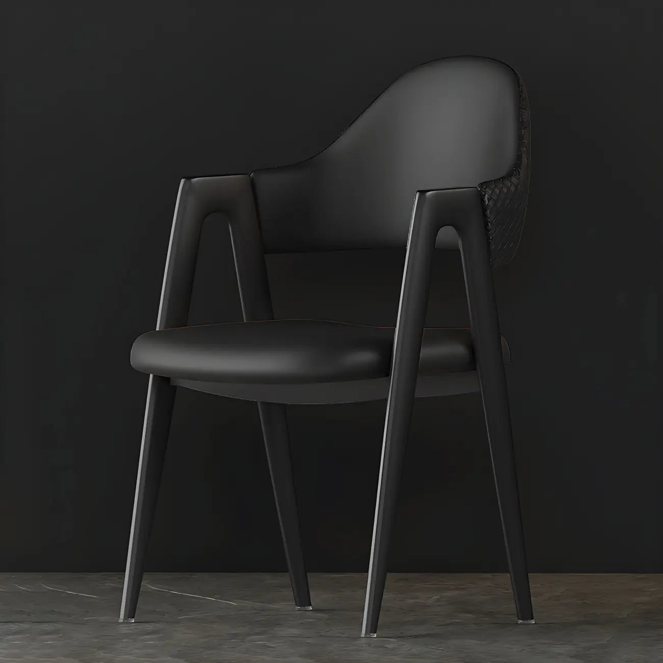 Silla de comedor con reposabrazos de cuero moderna curvada de respaldo abierto