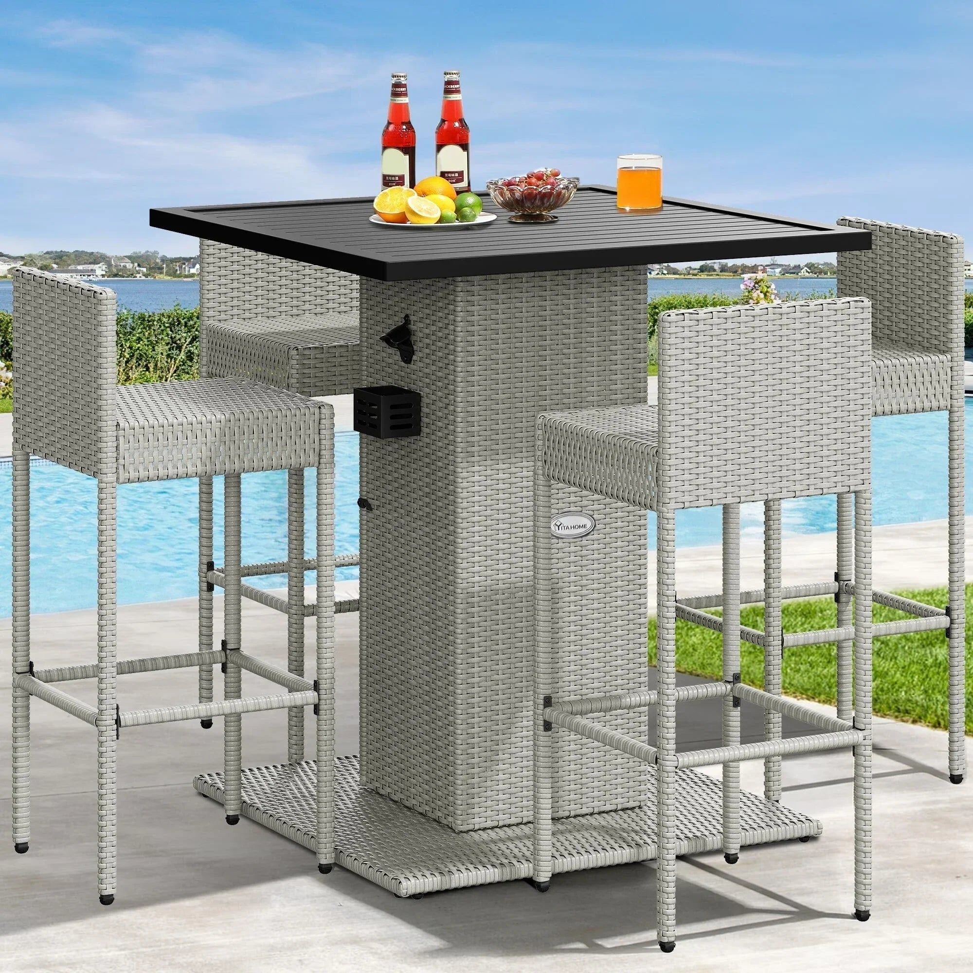 Moasis juego de bar de mimbre para exteriores de 5 piezas - 5 unidades